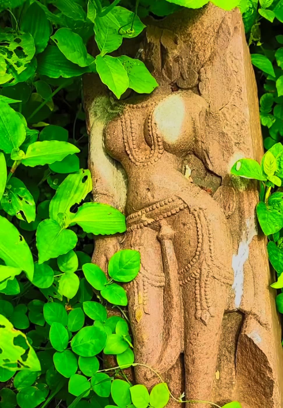 Vertical ancient sculpture detail in the Mukundara landscape