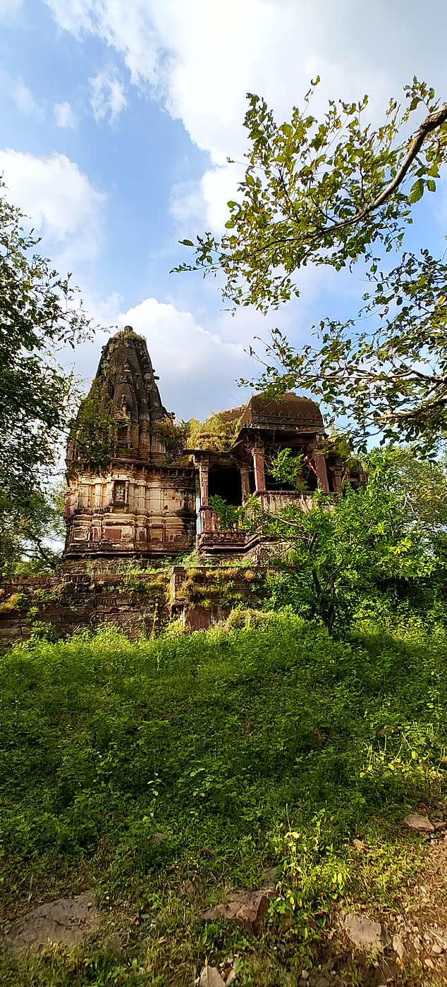 Tall ancient temple detail in the Mukundara landscape