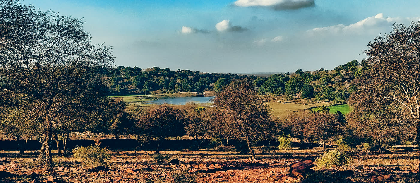 Wide waterbody and green landscape in Mukundara