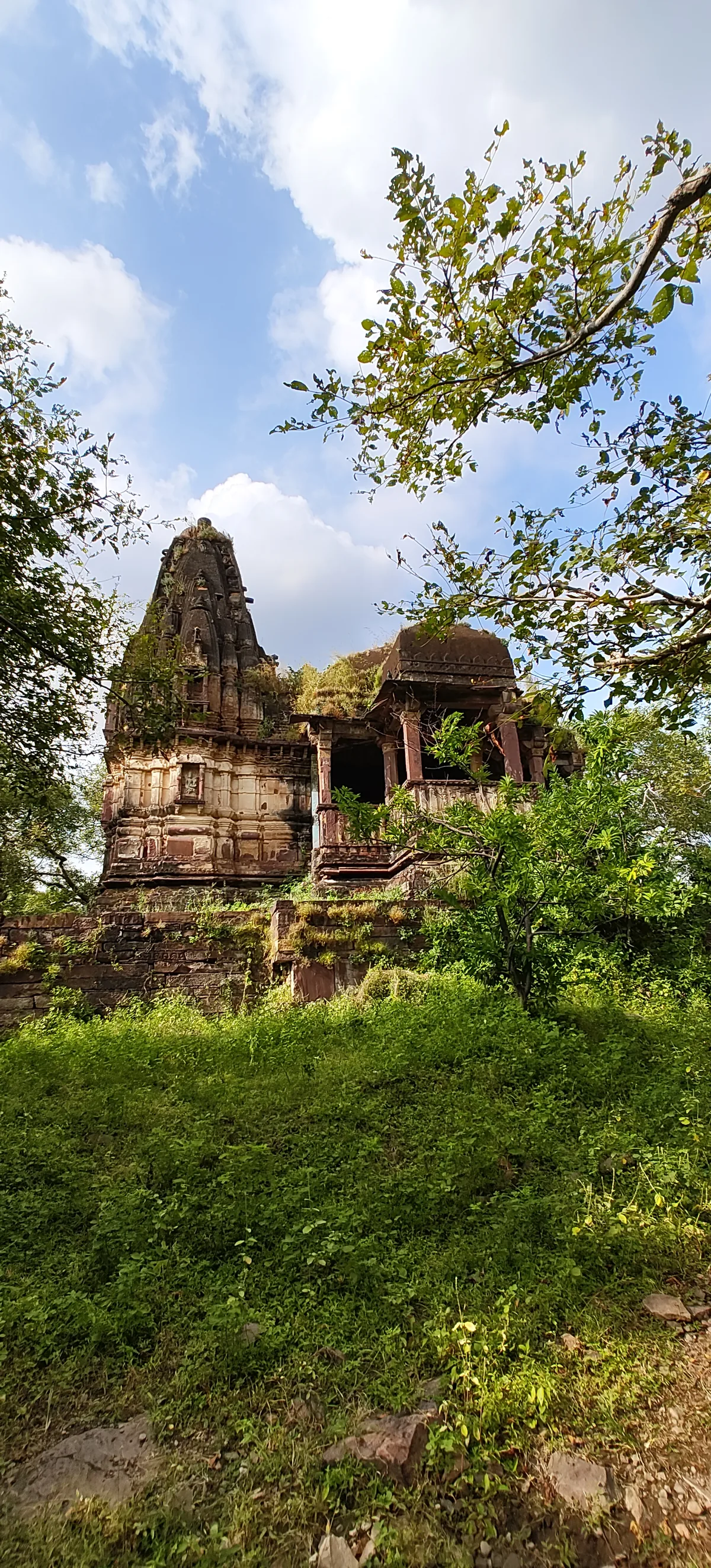 Historic temple remains among trees near Mandirgarh