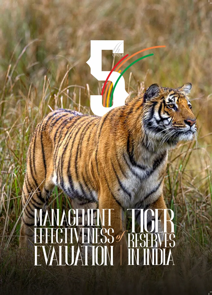 Cover of the fifth-cycle Management Effectiveness Evaluation of Tiger Reserves in India report